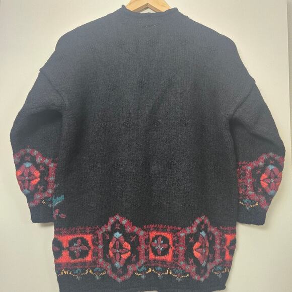 Vintage Laura Ashley Chunky Knit Wool Sweater Size S Black Floral Embroidery - Picture 5 of 8